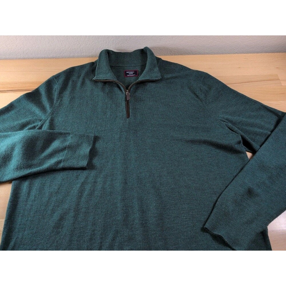 UNTUCKit Sweater Mens XL Green Mock Neck Merino Wool 1/4 Zip Pullover